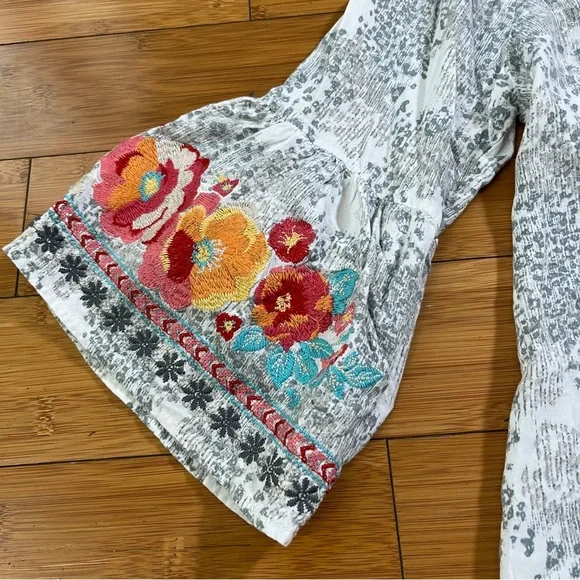 Savanna Jane Multicolor Floral Embroidered Rayon Bell Sleeve Blouse - Picture 7 of 9